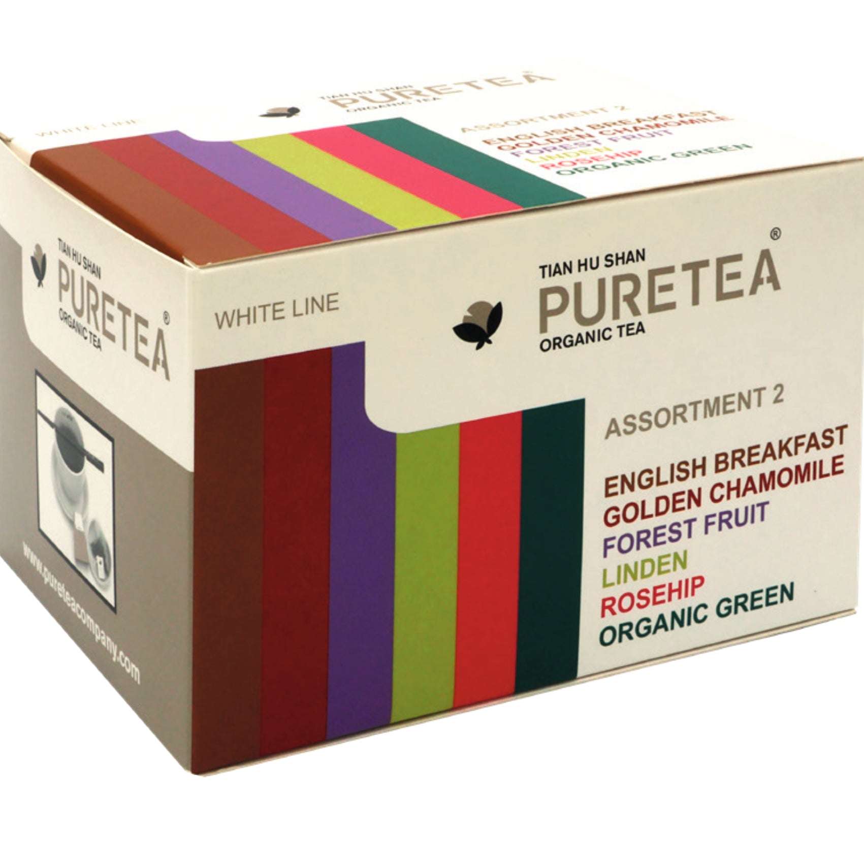 Pure Tea Assortiment 2 met 6 biologische theesoorten: English Breakfast, Golden Chamomile, Forest Fruit, Linden, Rosehip en Organic Green.