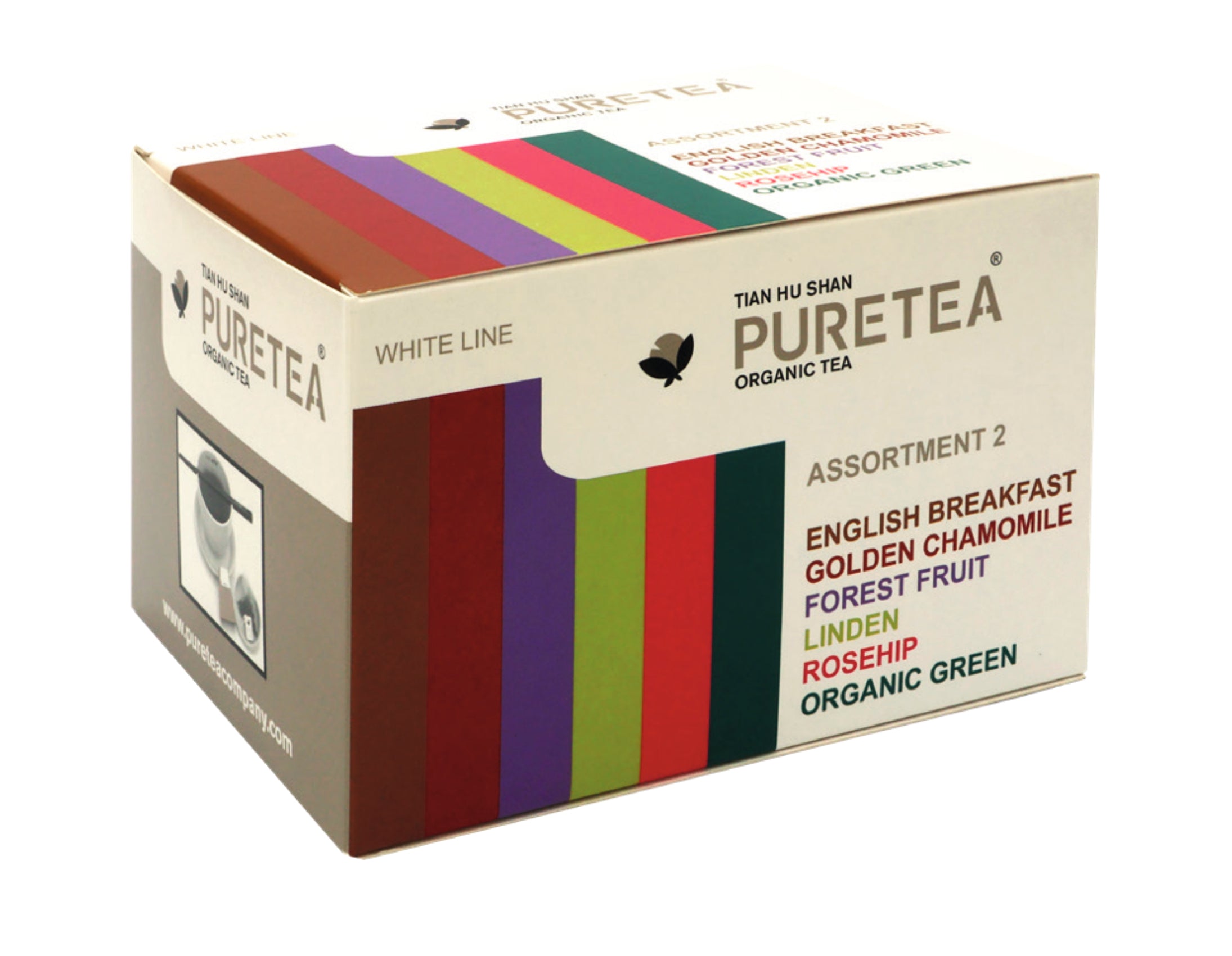 Pure Tea Assortiment 2 met 6 biologische theesoorten: English Breakfast, Golden Chamomile, Forest Fruit, Linden, Rosehip en Organic Green.